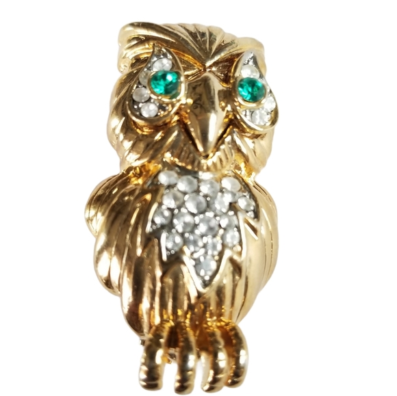 David Collection Gold Tone Rhinestone Owl Brooch - Picture 6 of 12